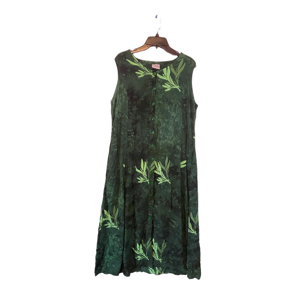 AJA Womens Dark Green Tie-Dye Sleeveless Rayon Maxi Dress Size Xl